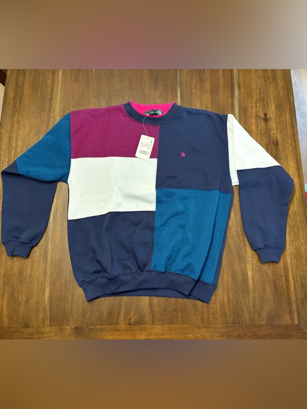 Vintage Men’s Colorblock Crewneck Sweatshirt- Navy/ Teal / Pink